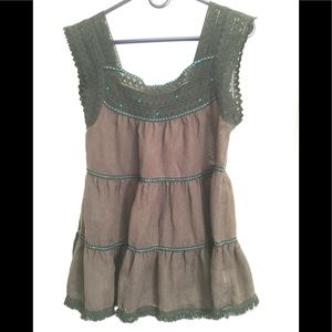Free People Tiered Linen and Crochet Trim Top